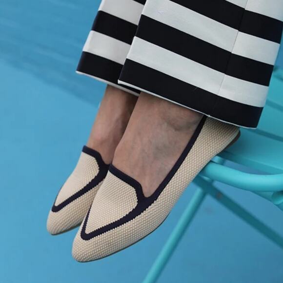 BIRDIES Blackbird Washable Knit Flats Eggshell & Navy - Picture 3 of 9